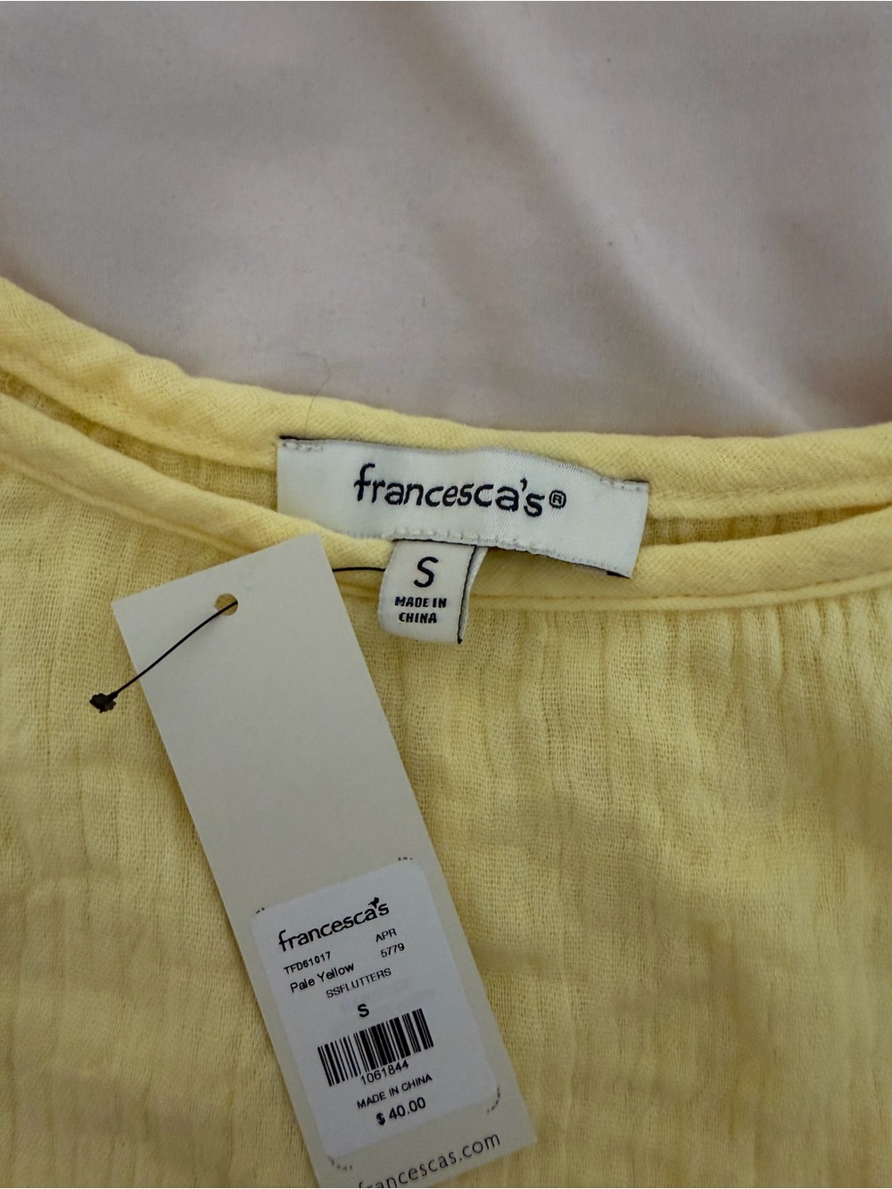 Francesca's Pale Yellow Women's Top